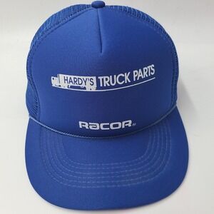 Vintage Hardys Truck Parts Hat Snapback Trucker Mesh Blue Racor Trucking Men
